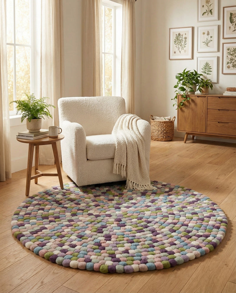 Woolen Sphere Collection Area Rug - Orbsburg (Pink and Purple) Round Pink and Purple  lifestyle 56