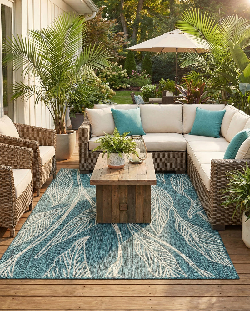 Seaside Blooms Collection Area Rug -  Evergreen (Teal) Rectangle Teal  lifestyle 22