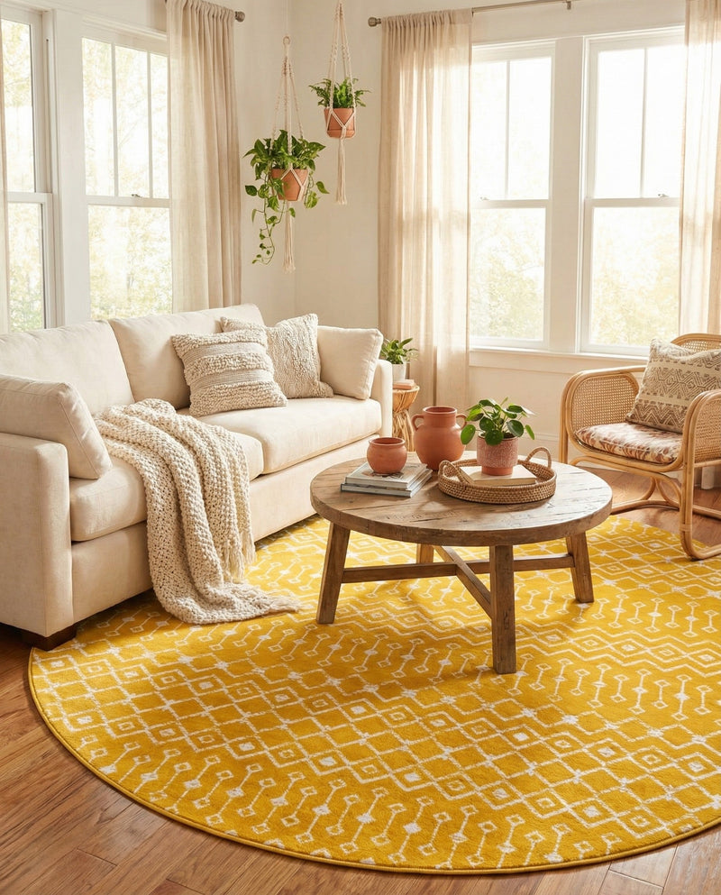 Marrakech Lattice Collection Area Rug - Medina (Yellow) Round Yellow  lifestyle 50