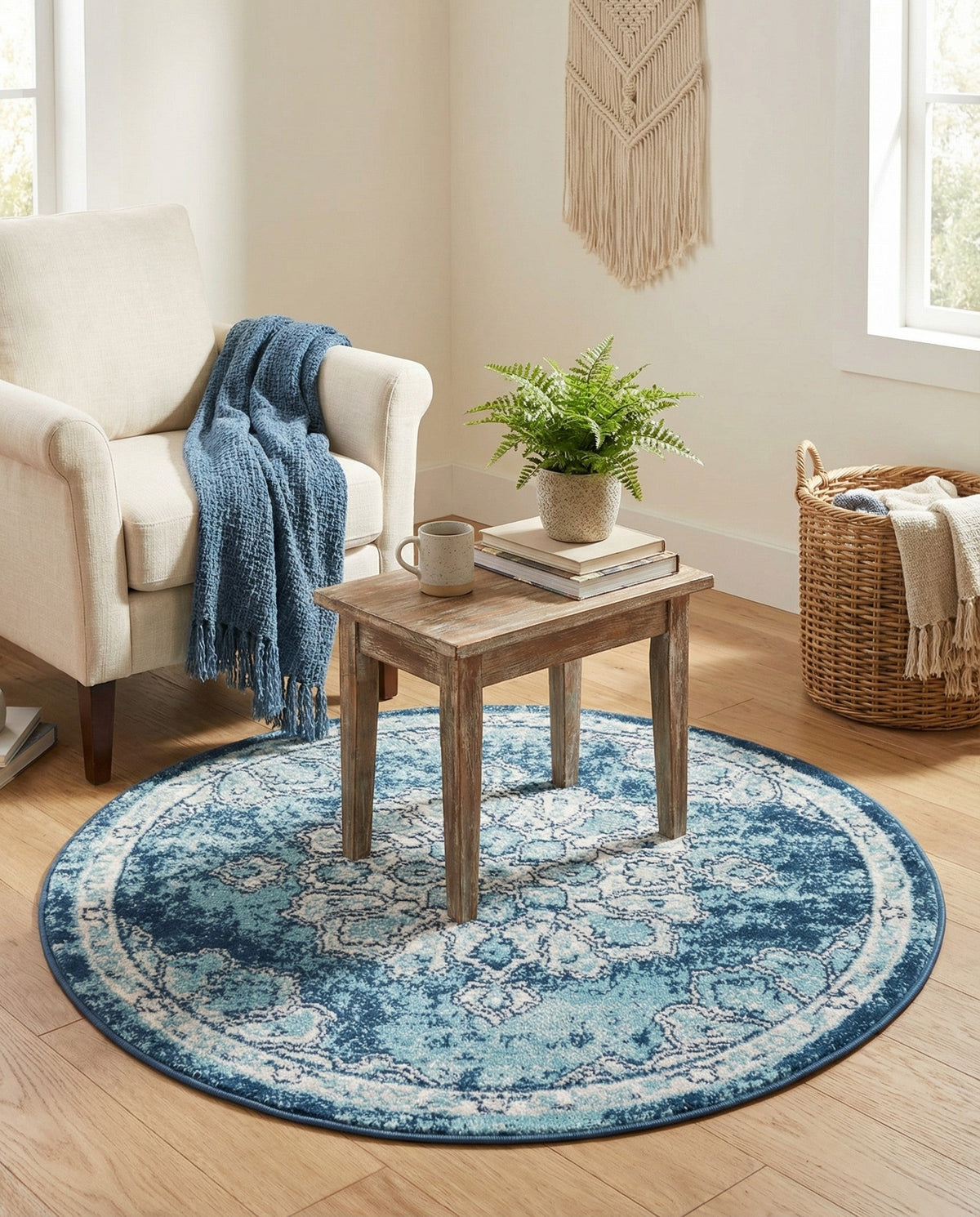 Beverly Grove Collection Area Rug - Melrose (Navy Blue) Round Navy Blue  lifestyle 53