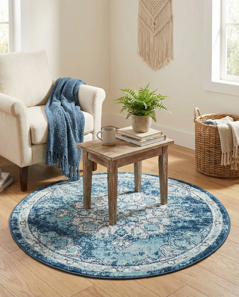 Beverly Grove Collection Area Rug - Melrose (Navy Blue) Round Navy Blue  lifestyle 53