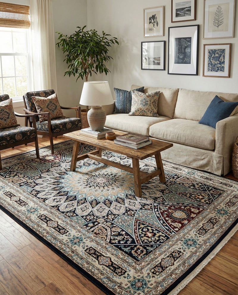 Persian Elegance Collection Area Rug -  Hamedan (Navy Blue) Rectangle Navy Blue  lifestyle 15