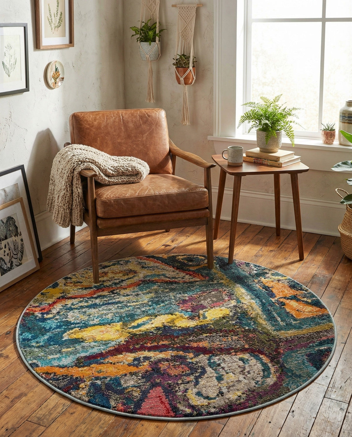Autumnal Tapestry Collection Area Rug - Harvestville Round Multi  lifestyle 83