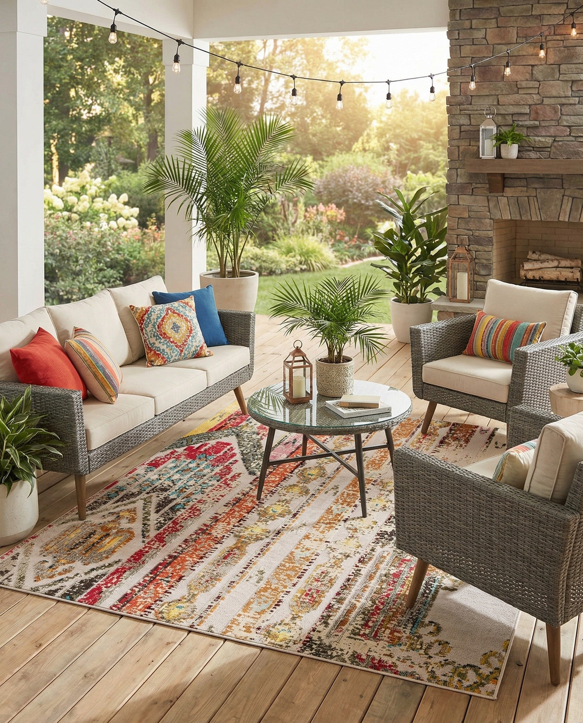 Outdoor Marrakesh Collection Area Rug -  Agadir Square Multi Beige  lifestyle 155