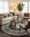 Patio Heritage Collection Area Rug -  Lafayette (Black and White) Round Black and White  lifestyle 20