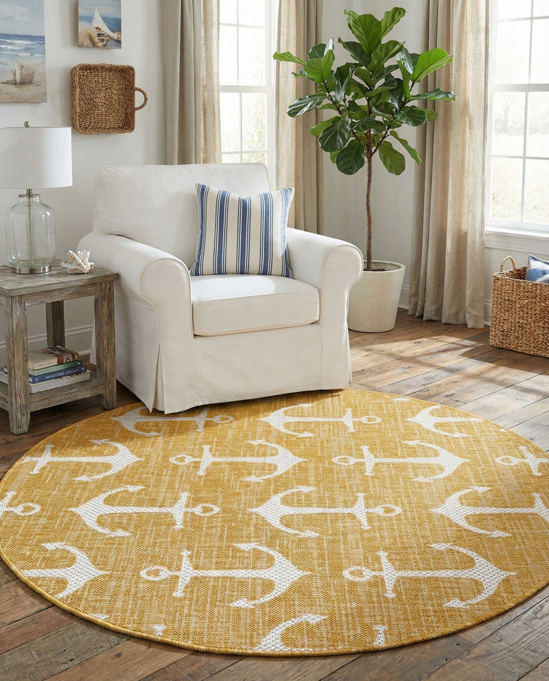 Seaside Haven Rugs Collection Area Rug - Sapphire (Yellow) Round Yellow  lifestyle 41