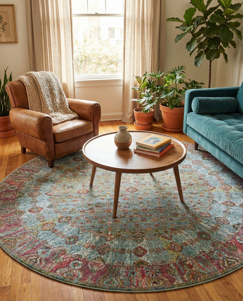 Caribbean Breeze Collection Area Rug -  Juniper Round Blue  lifestyle 51