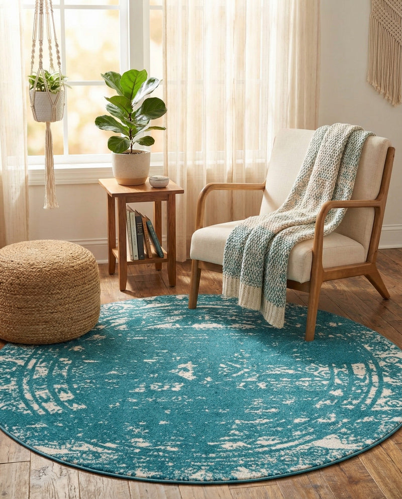 Brighton Stripes Collection Area Rug - Sussex (Turquoise) Round Turquoise  lifestyle 13