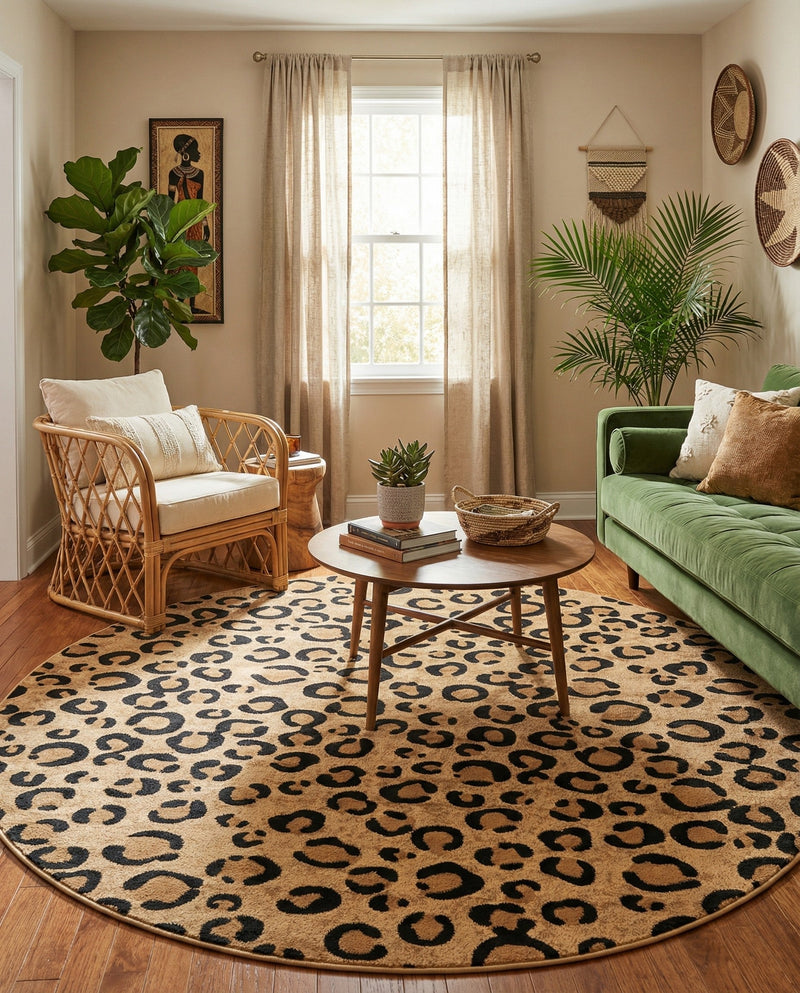 Savannah Sojourn Collection Area Rug -  Mara Round Light Brown  lifestyle 58