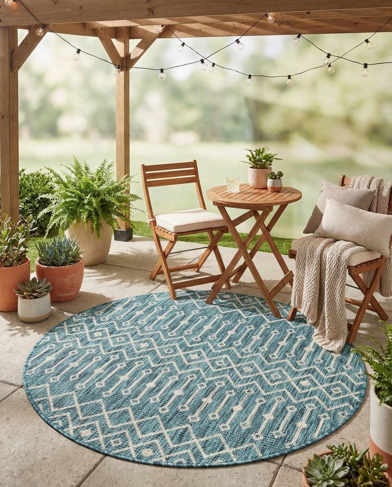 Savannah Pergola Collection Area Rug -  Pergola (Teal) Round Teal  lifestyle 62