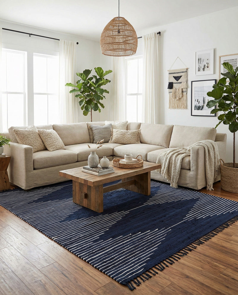 Thar Cotton Collection Area Rug - Jaisalmer (Navy Blue) Rectangle Navy Blue  lifestyle 4