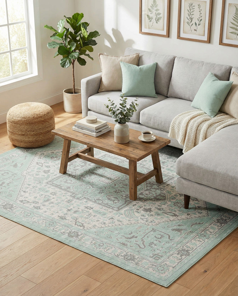 Savannah Series Collection Area Rug - Charleston (Mint) Rectangle Mint  lifestyle 3