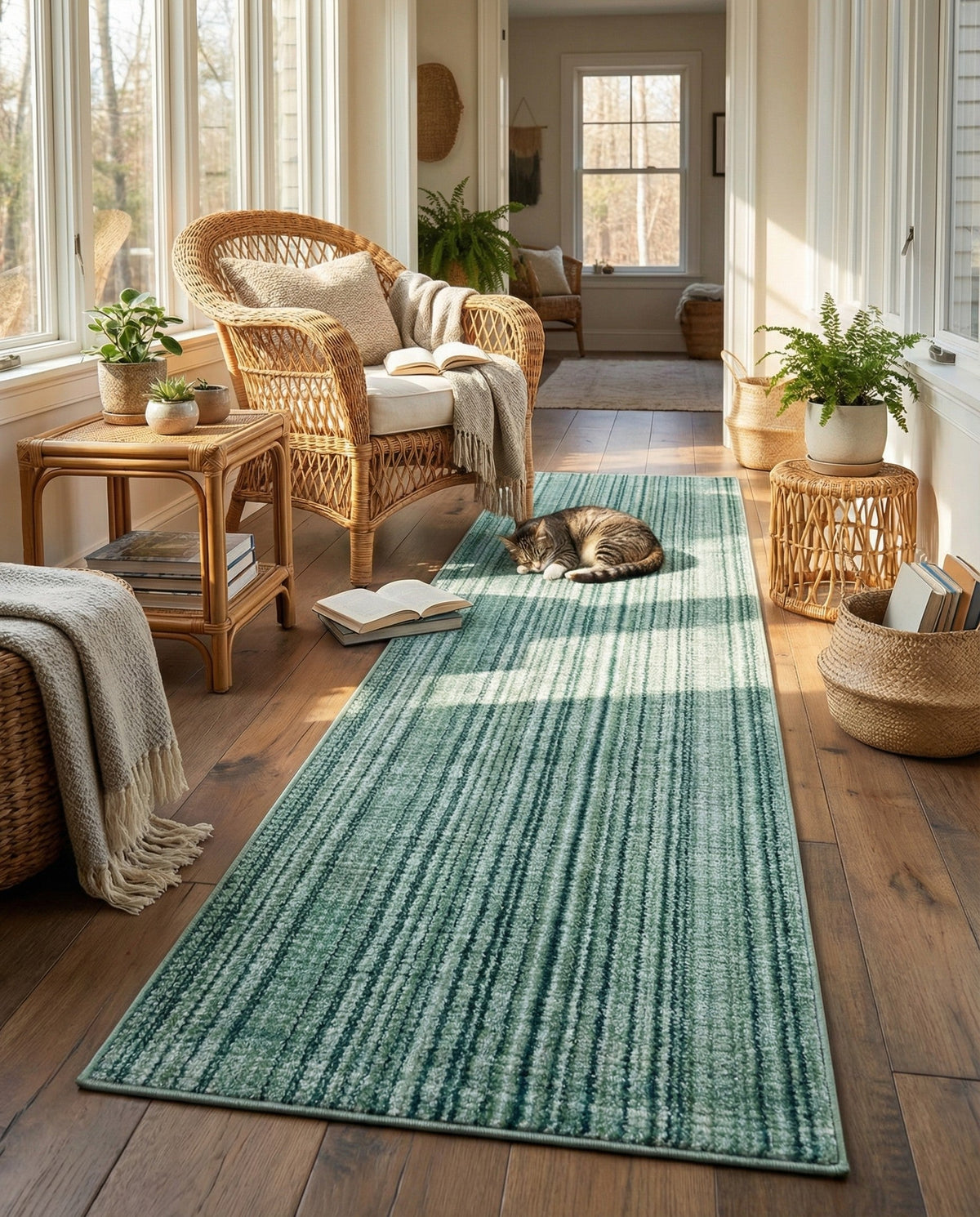 Jewel Oasis Collection Area Rug - Sapphire (Green) Runner Green  lifestyle 111