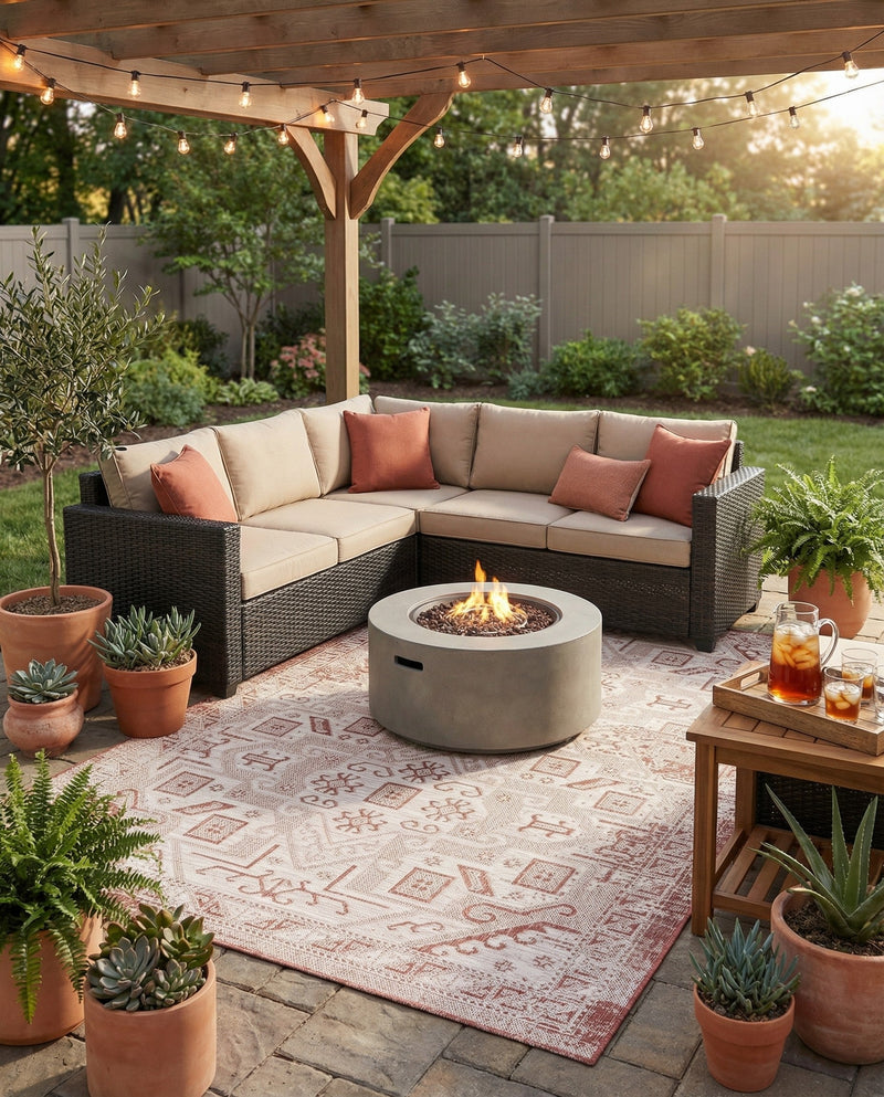 Tribal Terrace Treasures Collection Area Rug - Mayan Marina (Rust Red) Rectangle Rust Red  lifestyle 3