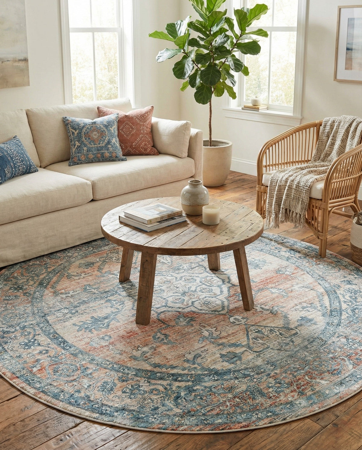 Coastal Haven Collection Area Rug -  Marina Round Multi  lifestyle 205