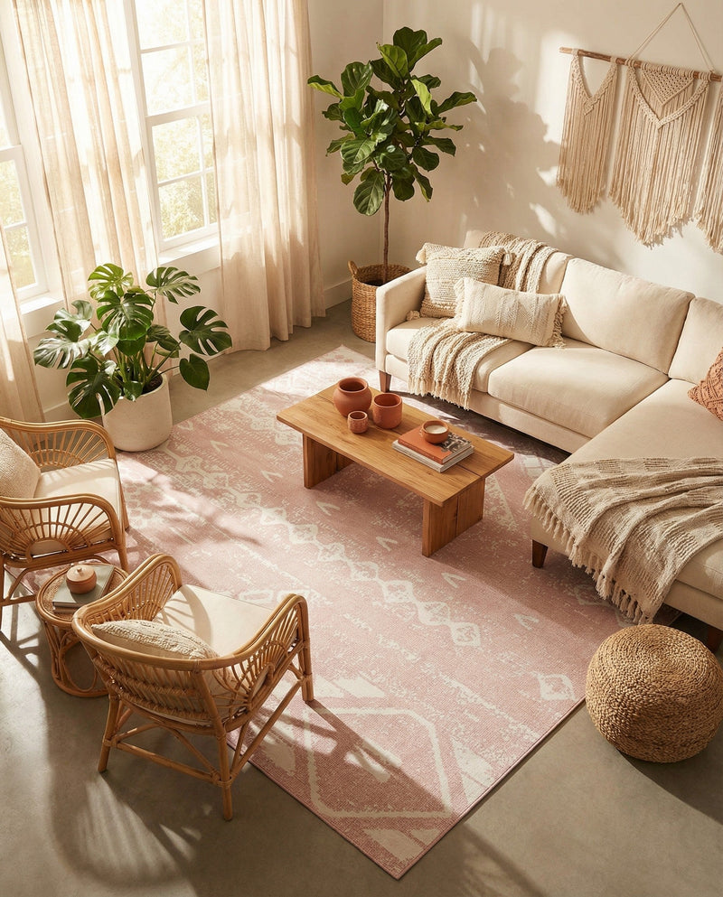 Desert Nomad Terrace Collection Area Rug - Sahara (Pink) Square Pink  lifestyle 82
