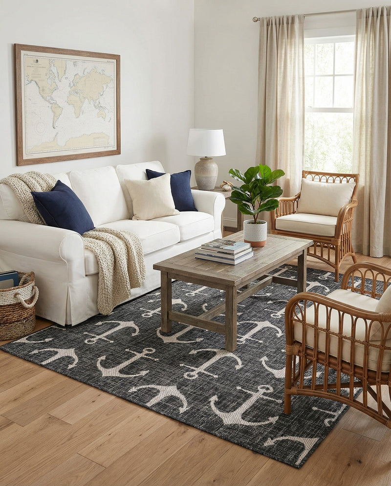Seaside Haven Rugs Collection Area Rug - Sapphire (Charcoal) Rectangle Charcoal  lifestyle 7