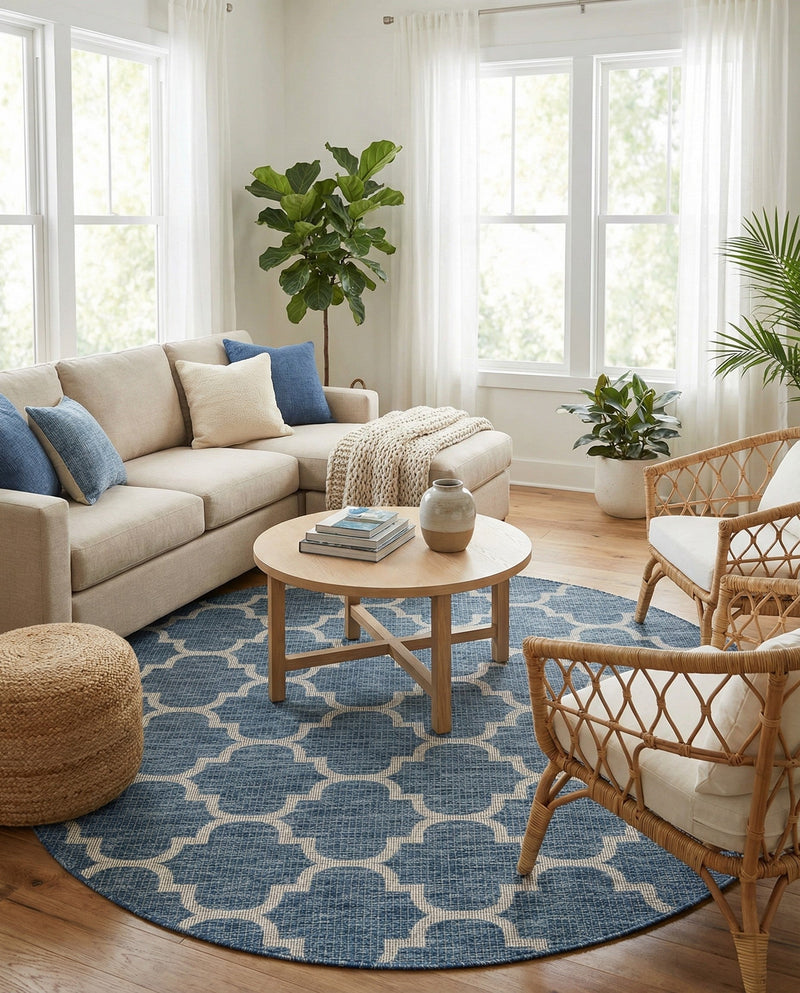 Savannah Pergola Collection Area Rug - Arbor (Navy Blue) Round Navy Blue  lifestyle 97