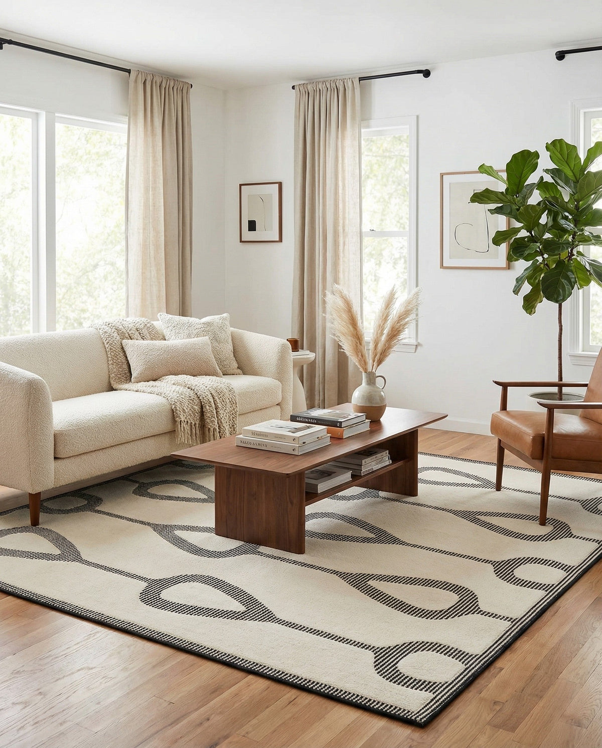 Monochrome Collection Area Rug -  Marble Square Ivory White  lifestyle 99