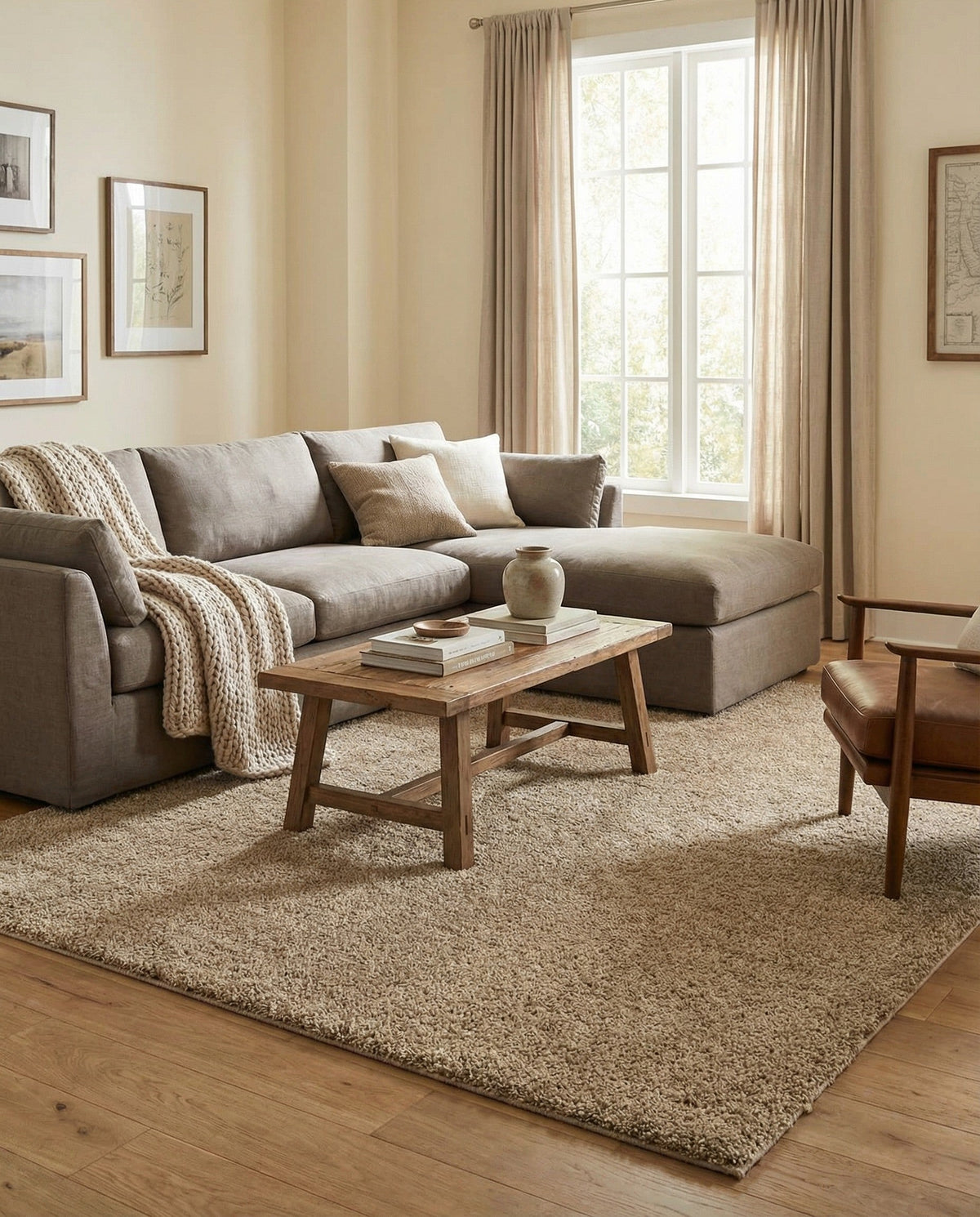 Cozy Comfort Shag Collection Area Rug - Haven (Khaki) Rectangle Khaki  lifestyle 5
