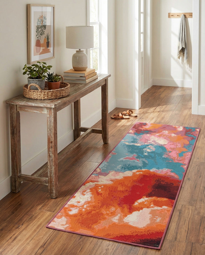 Urban Terrace Collection Area Rug -  Patio Runner Gray and Pink  lifestyle 67