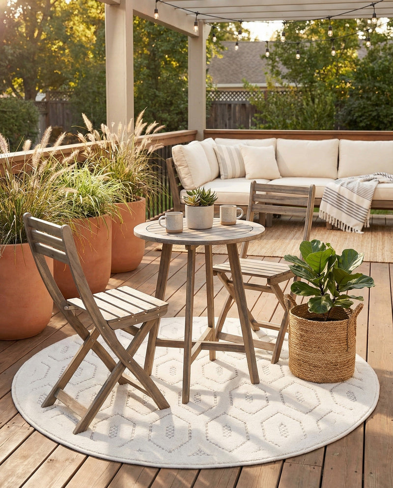 Garden Lattice Charm Collection Area Rug - Arbor (Ivory) Round Ivory  lifestyle 53