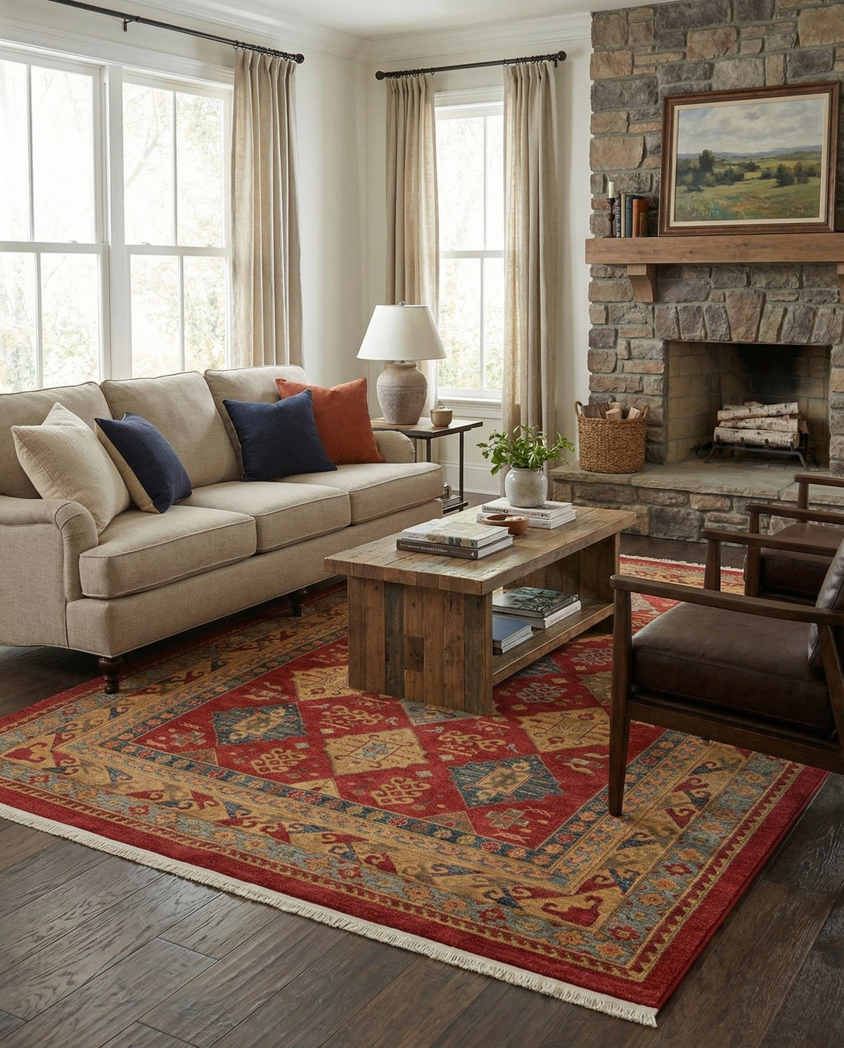 Persian Elegance Collection Area Rug -  Tabriz Rectangle Red  lifestyle 11