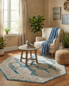 Seville Stripes Collection Area Rug -  Granada (Blue) Octagon Blue  lifestyle 49