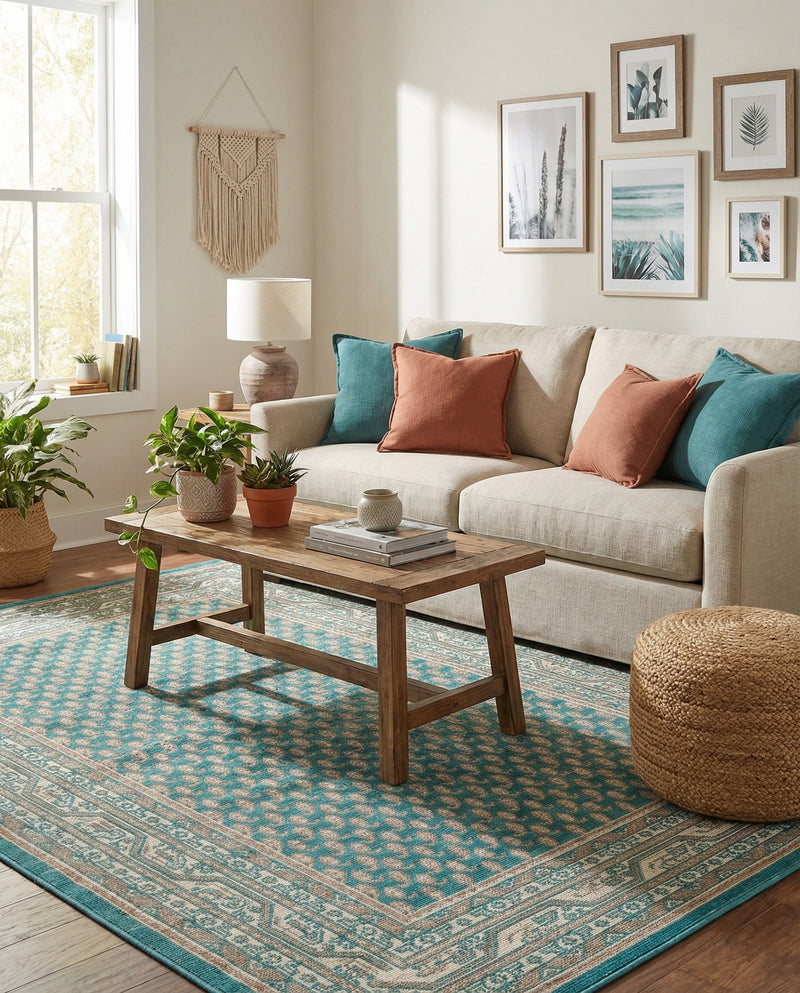 Soho Elegance Collection Area Rug -  Mercer (Turquoise) Rectangle Turquoise  lifestyle 12