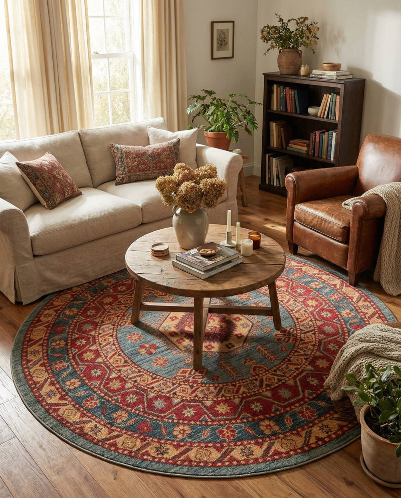 Persian Elegance Collection Area Rug -  Bushehr Round Light Blue  lifestyle 61