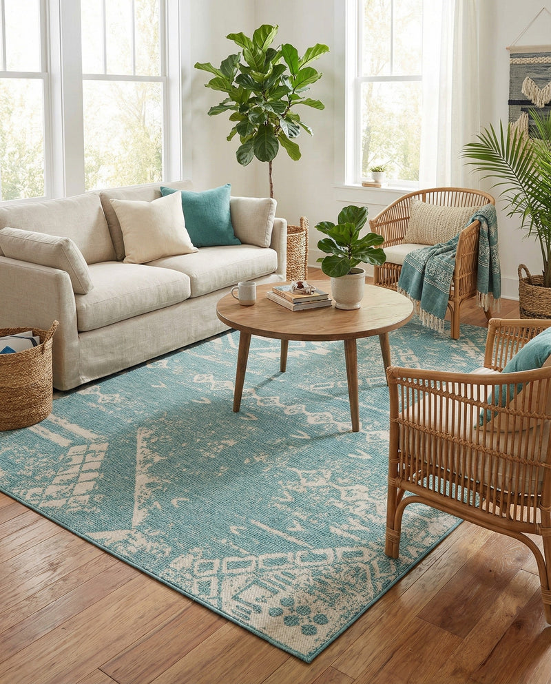 Desert Nomad Terrace Collection Area Rug - Sahara (Light Aqua) Square Light Aqua  lifestyle 67