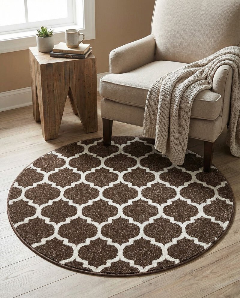 Lattice Gardens Collection Area Rug -  Bloomfield (Chocolate Brown) Round Chocolate Brown  lifestyle 47