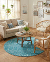 Marrakesh Lattice Collection Area Rug - Casablanca (Teal blue) Round Teal blue  lifestyle 77
