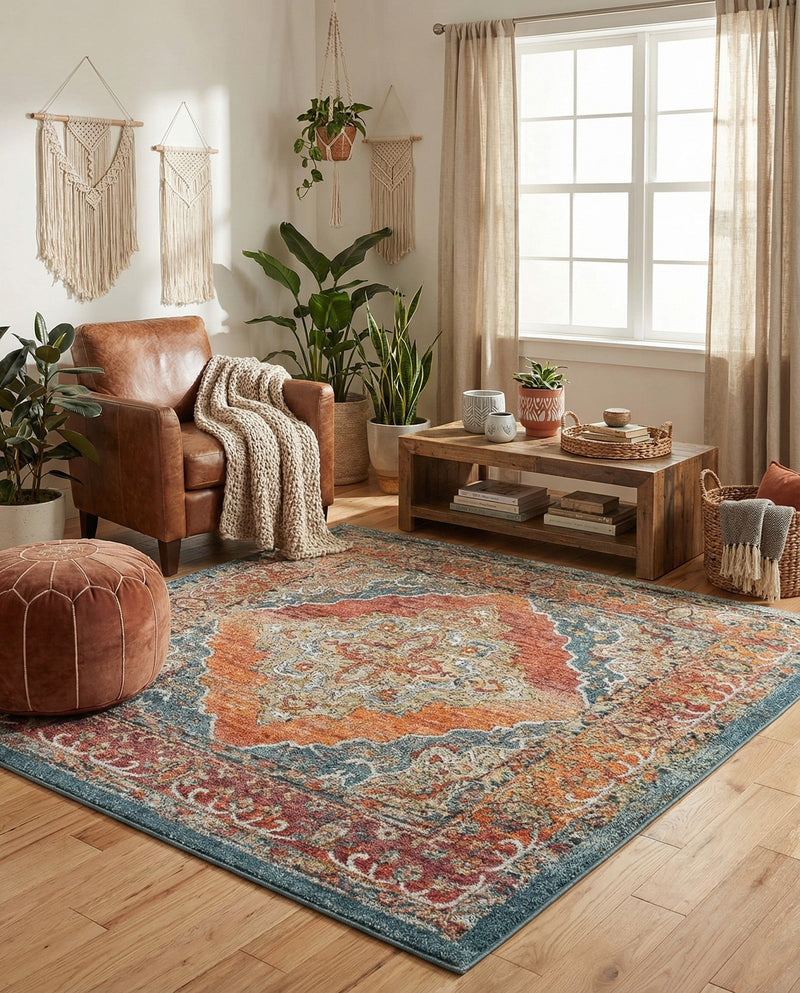 Savannah Soiree Collection Area Rug - Serengeti (Rust Red) Square Rust Red  lifestyle 62