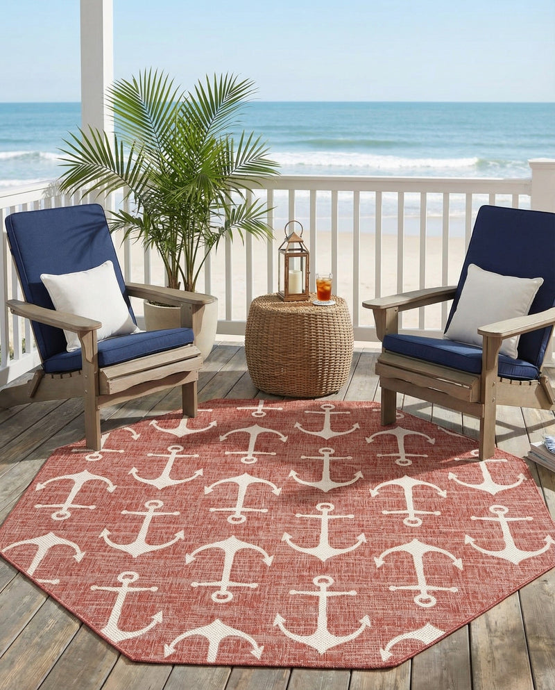 Seaside Haven Rugs Collection Area Rug - Sapphire (Rust Red) Octagon Rust Red  lifestyle 73
