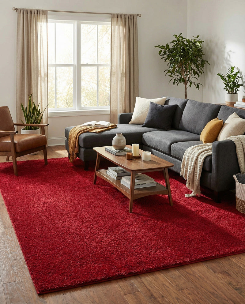 Solid Shag Seaside Collection Area Rug - Azure Cove (Red) Rectangle Red  lifestyle 7