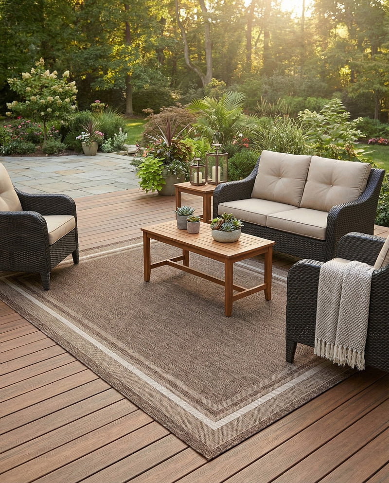 Terrace Fringe Collection Area Rug - Veranda (Brown) Rectangle Brown  lifestyle 9