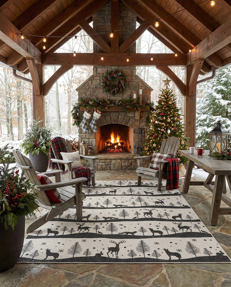Garden Festivity Collection Area Rug - Evergreen Rectangle Black and White  lifestyle 15