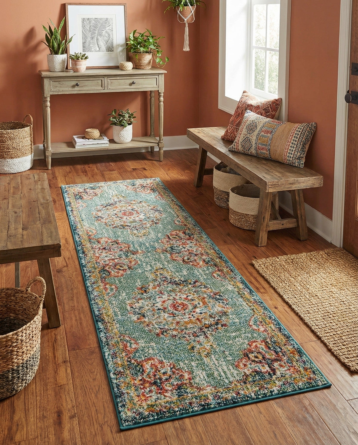 Brighton Terrace Collection Area Rug - Hove (Green) Runner Green  lifestyle 112