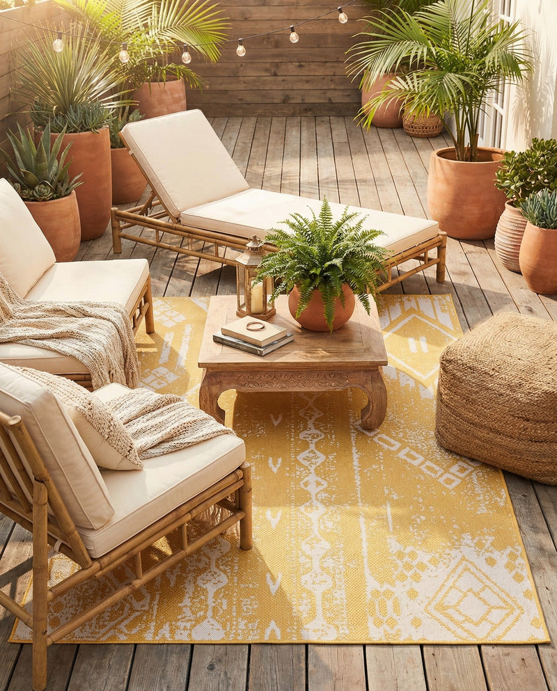 Desert Nomad Terrace Collection Area Rug - Sahara (Yellow) Rectangle Yellow  lifestyle 19
