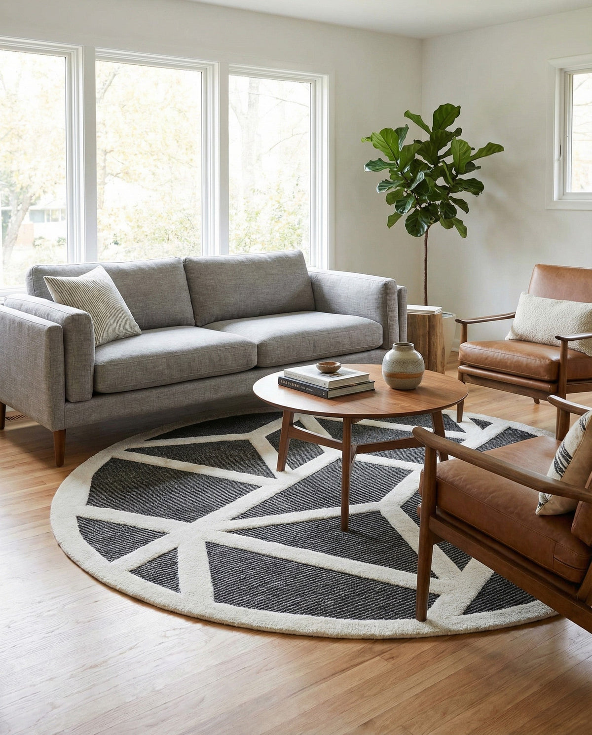 Monochrome Collection Area Rug -  Onyx Round Gray  lifestyle 121