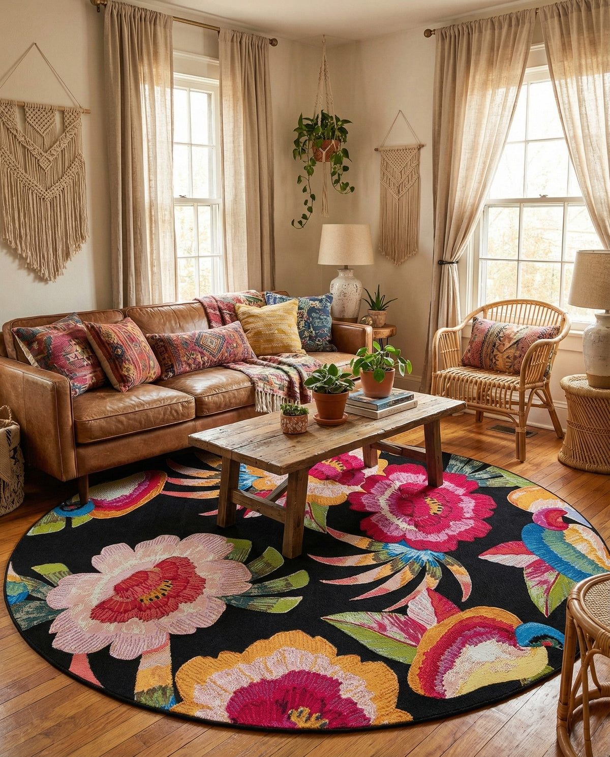 Seaside Blooms Collection Area Rug -  Versailles Round Multi  lifestyle 85