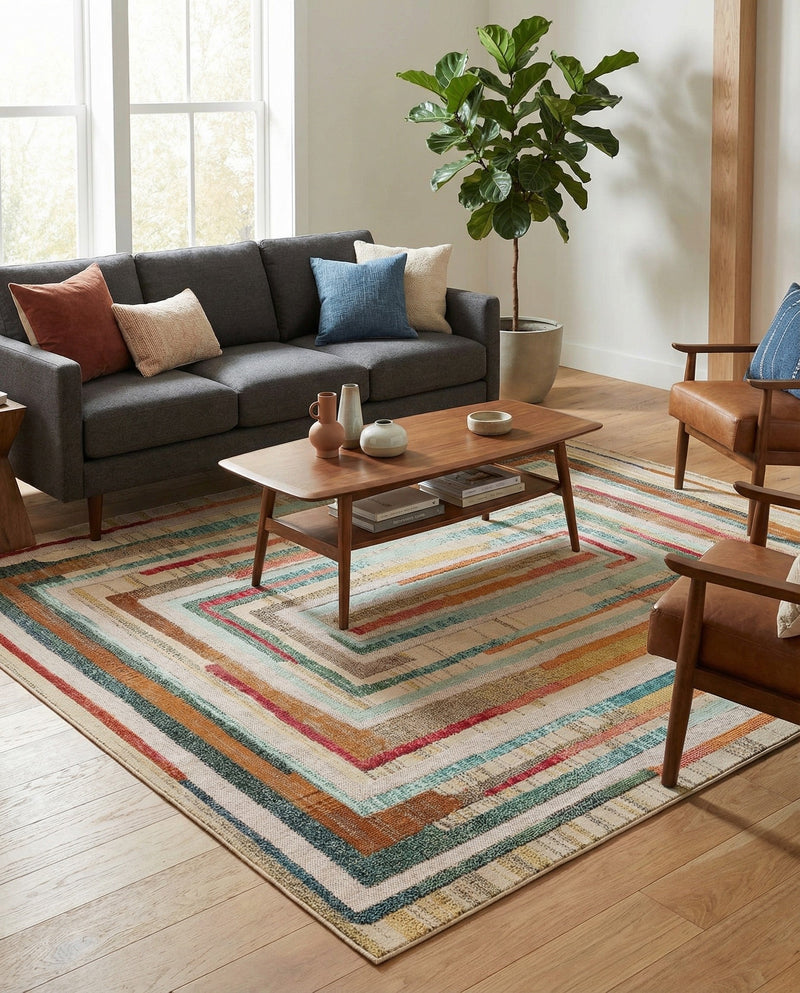 Outdoor Marrakesh Collection Area Rug -  Ouarzazate Square Multi Beige  lifestyle 67