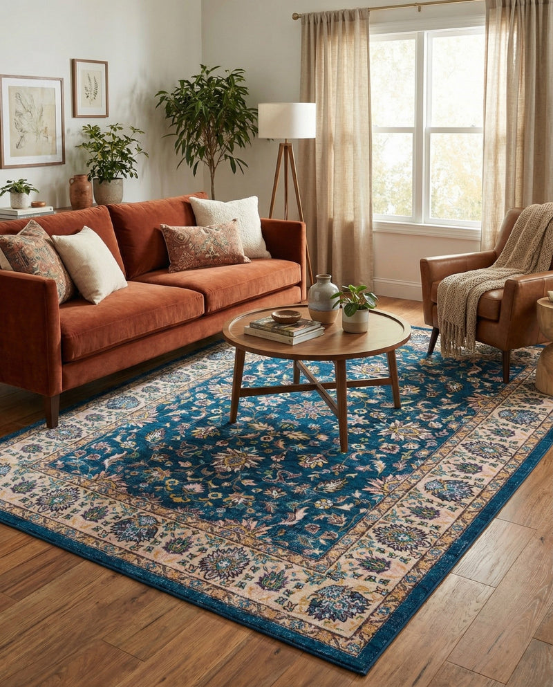 Casablanca Tapestry Collection Area Rug -  Marrakech (Egyptian Blue) Rectangle Egyptian Blue  lifestyle 11