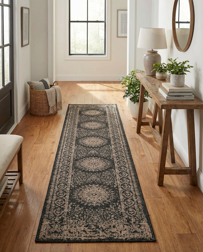 Patio Heritage Collection Area Rug -  Lafayette (Black) Runner Black  lifestyle 76