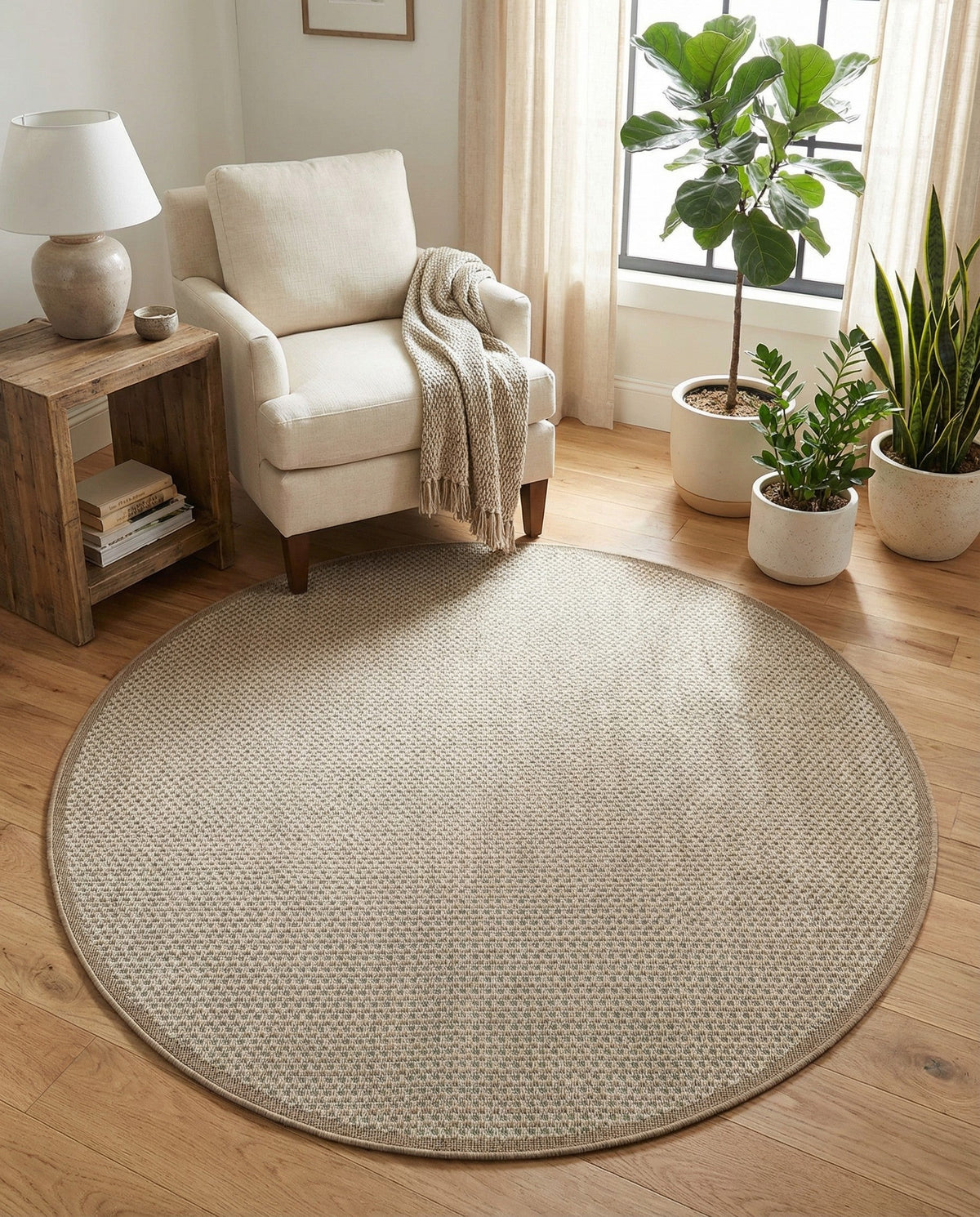 Terrace Fringe Collection Area Rug - Patio Round Beige  lifestyle 117
