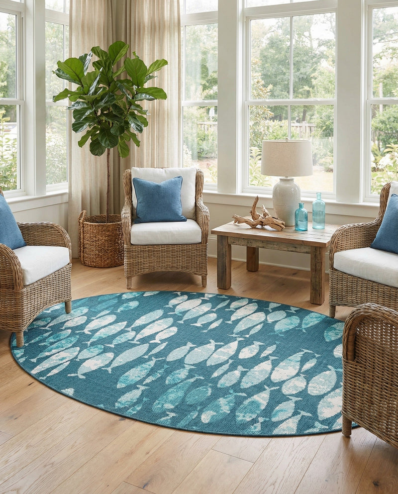 Seaside Haven Rugs Collection Area Rug -  Wavecrest Oval Blue  lifestyle 57