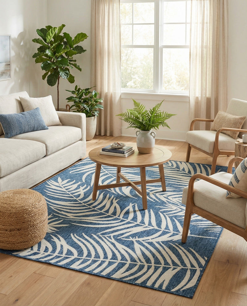 Seaside Blooms Collection Area Rug - Verdure (Blue) Rectangle Blue  lifestyle 20