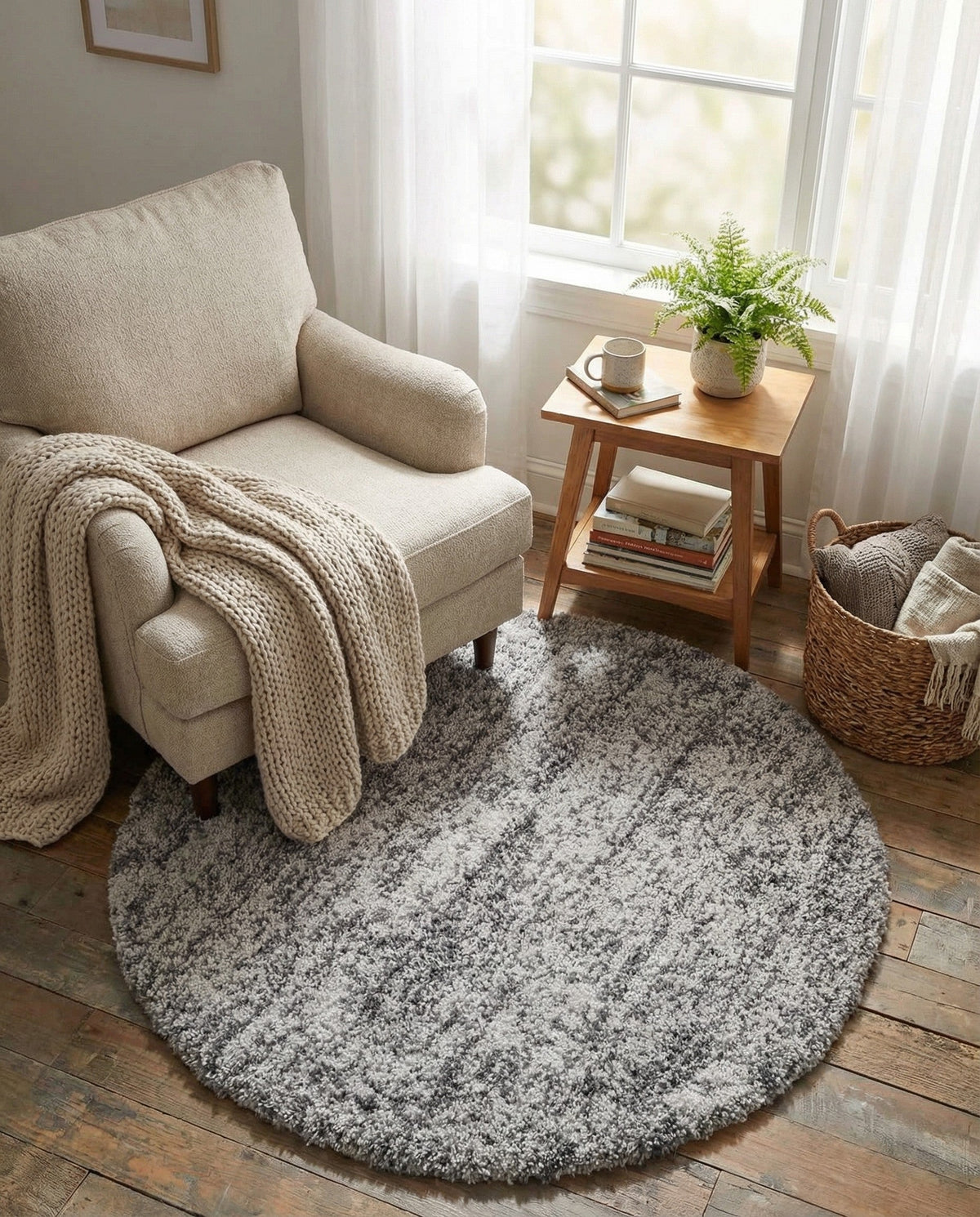 Cozy Cove Shag Collection Area Rug -  Harbor Round Gray  lifestyle 161