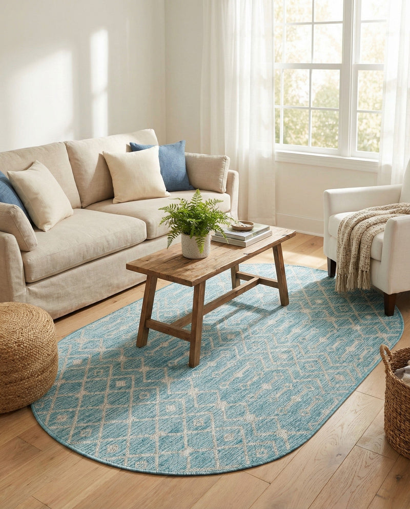 Savannah Pergola Collection Area Rug -  Pergola (Aqua) Oval Aqua  lifestyle 38